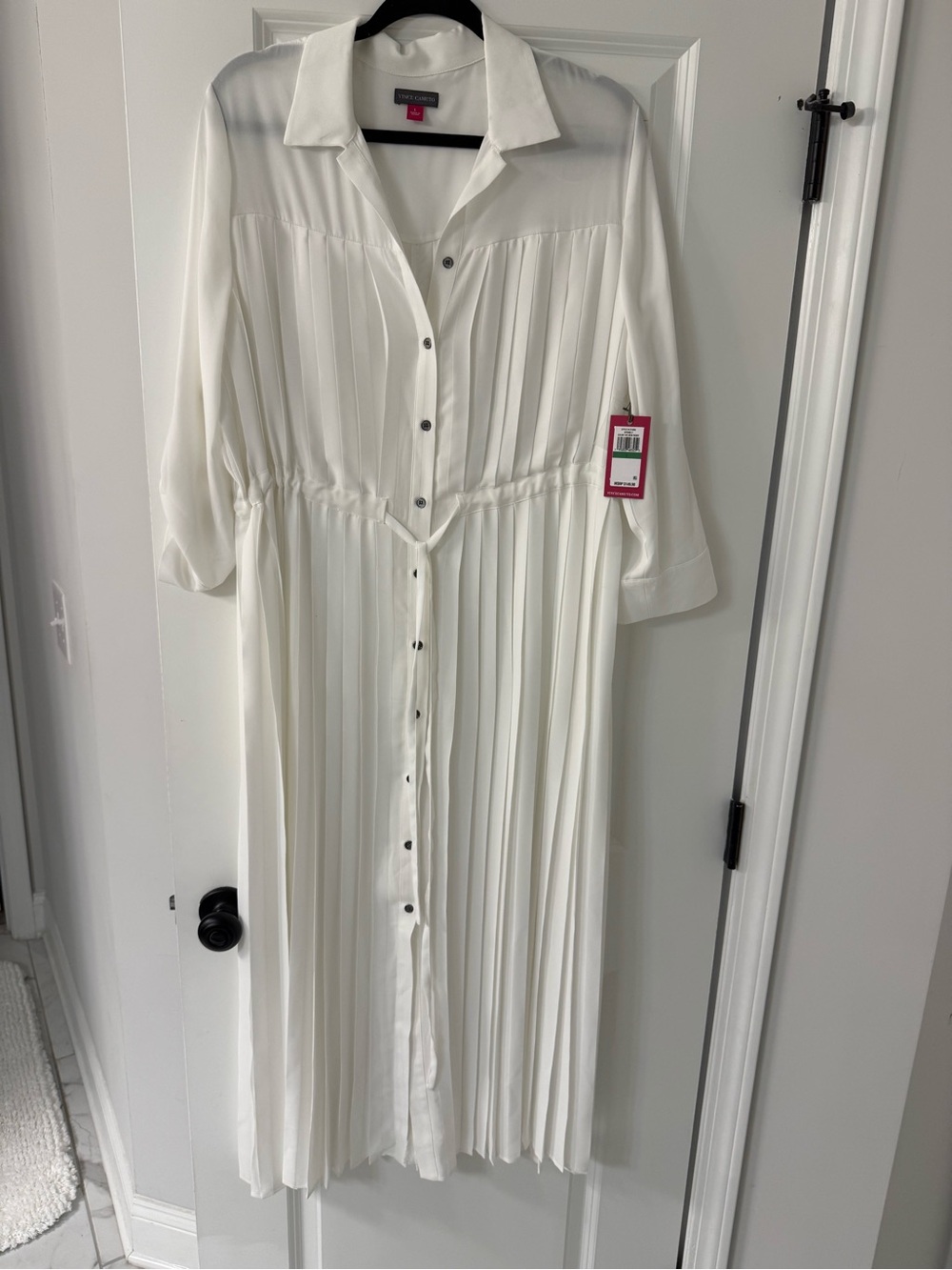 Vince Camuto Ivory Pleated Button-Front Maxi Dress